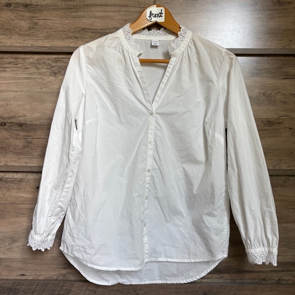 Old Navy White Button Down Blouse Eyelet Lace High Neck Collar & Cuffs sz S - Picture 1 of 7